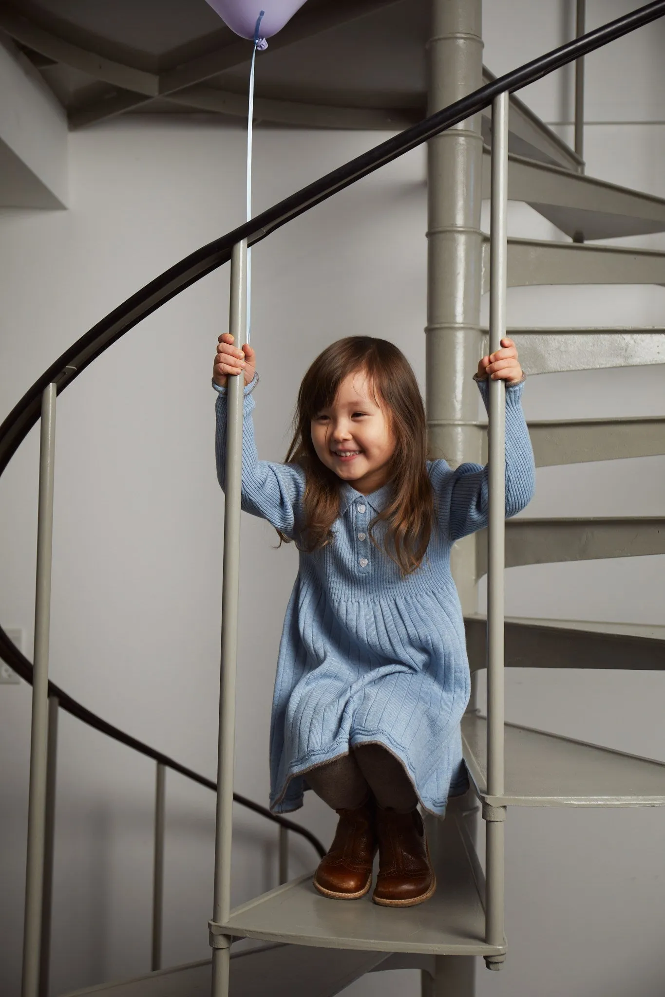 MERINO POLO DRESS - DUSTY BLUE/NATURAL MEL COMBI