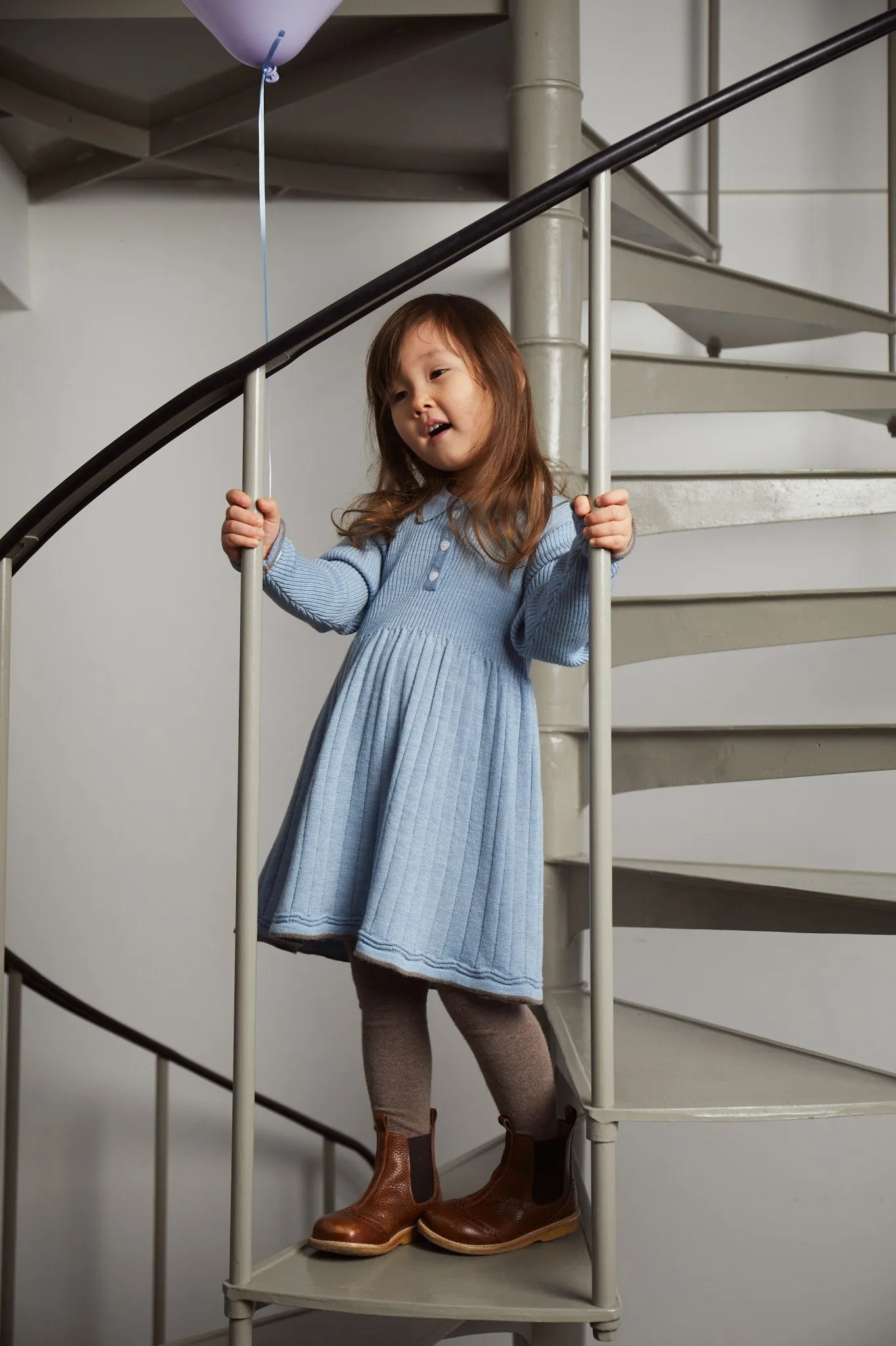 MERINO POLO DRESS - DUSTY BLUE/NATURAL MEL COMBI