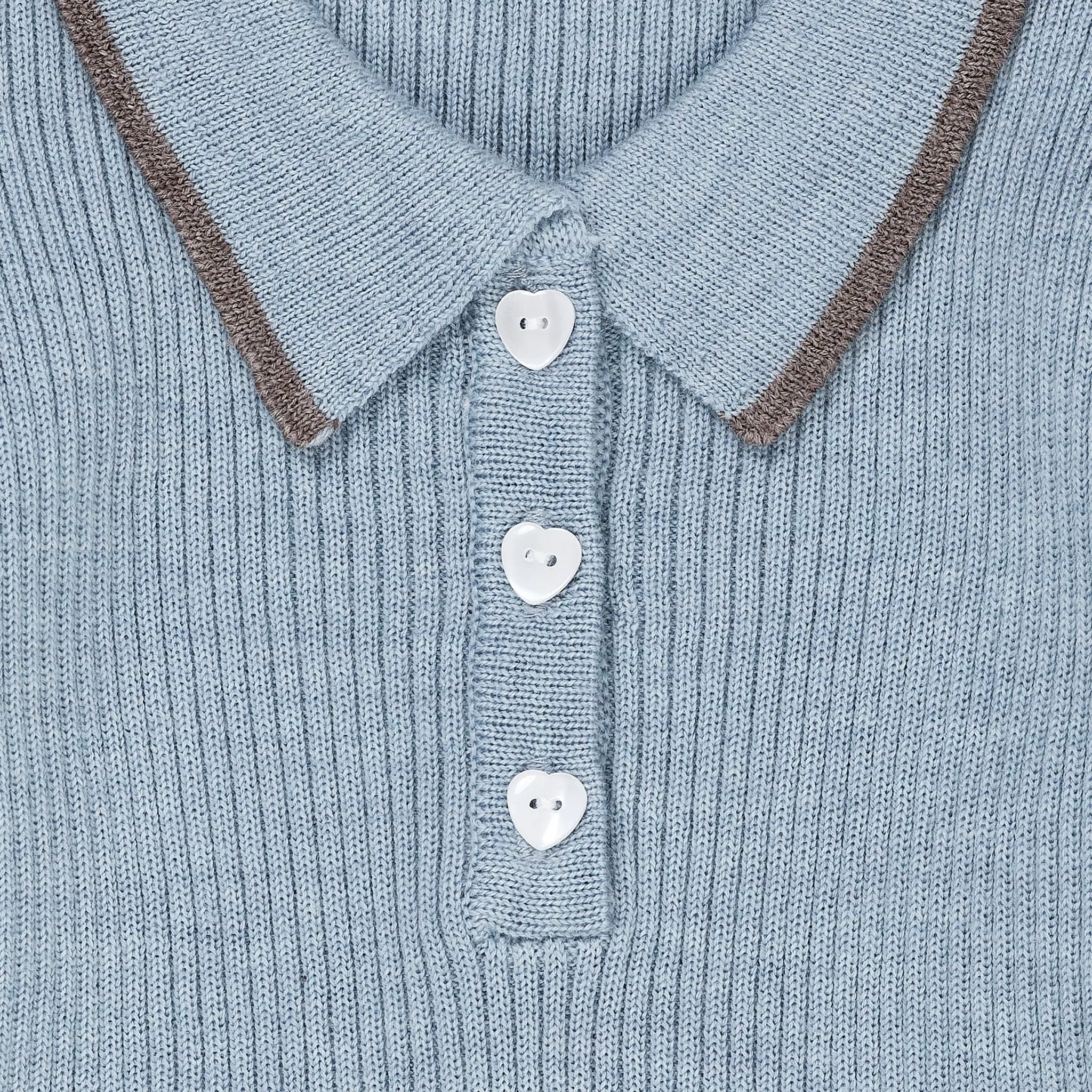 MERINO POLO DRESS - DUSTY BLUE/NATURAL MEL COMBI