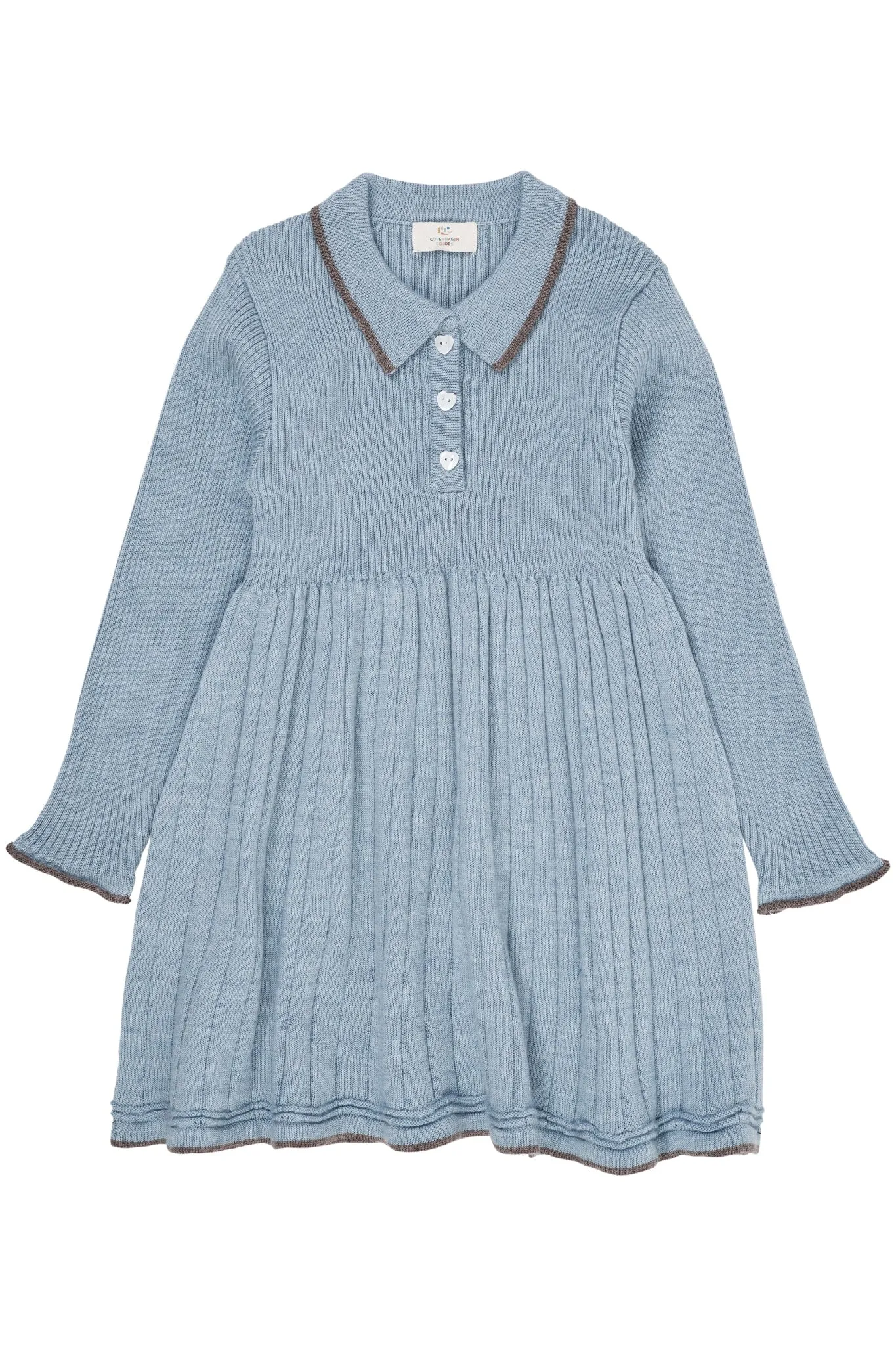 MERINO POLO DRESS - DUSTY BLUE/NATURAL MEL COMBI