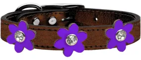 Metallic Flower Leather Collar Bronze With Metallic Purple Flowers Size 22