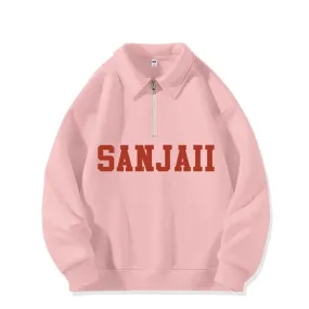 Metaversmall Chic Zipper Polo Pullovers Simple Letter Printing Female Hoodies Loose Solid Color Casual Fashion 5-colors Women Hoodies