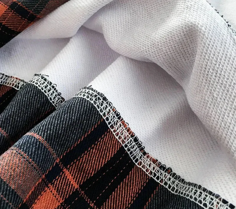 Metaversmall Plaid Patchwork Sweatshirt Women Fake Two Pieces Gray Black White Hoodies Street Fashion Loose Polo Female Sweatshirts