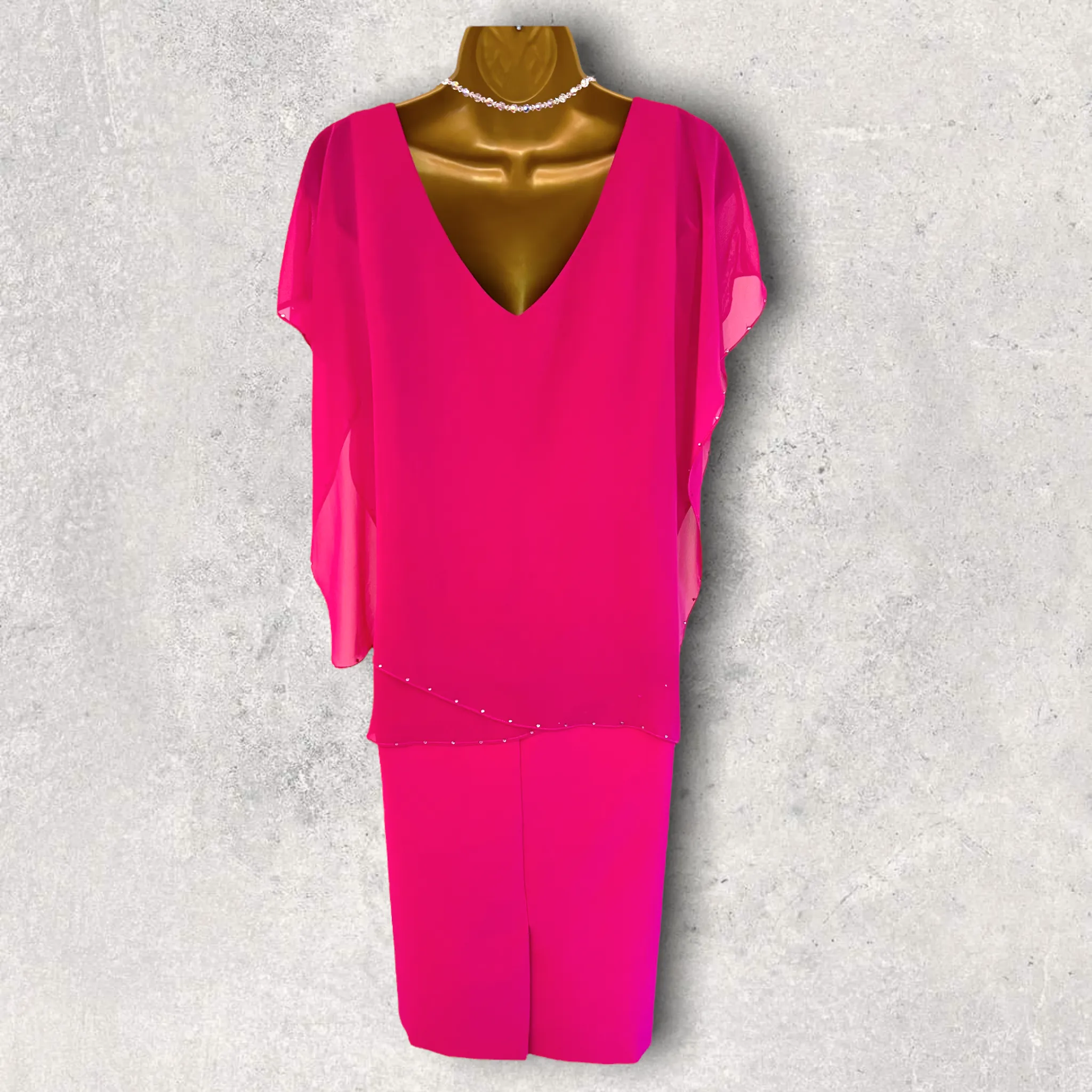Michaela Louisa Hot Pink Chiffon Layered Dress UK 10 US 6 EU 38 BNWT RRP £195