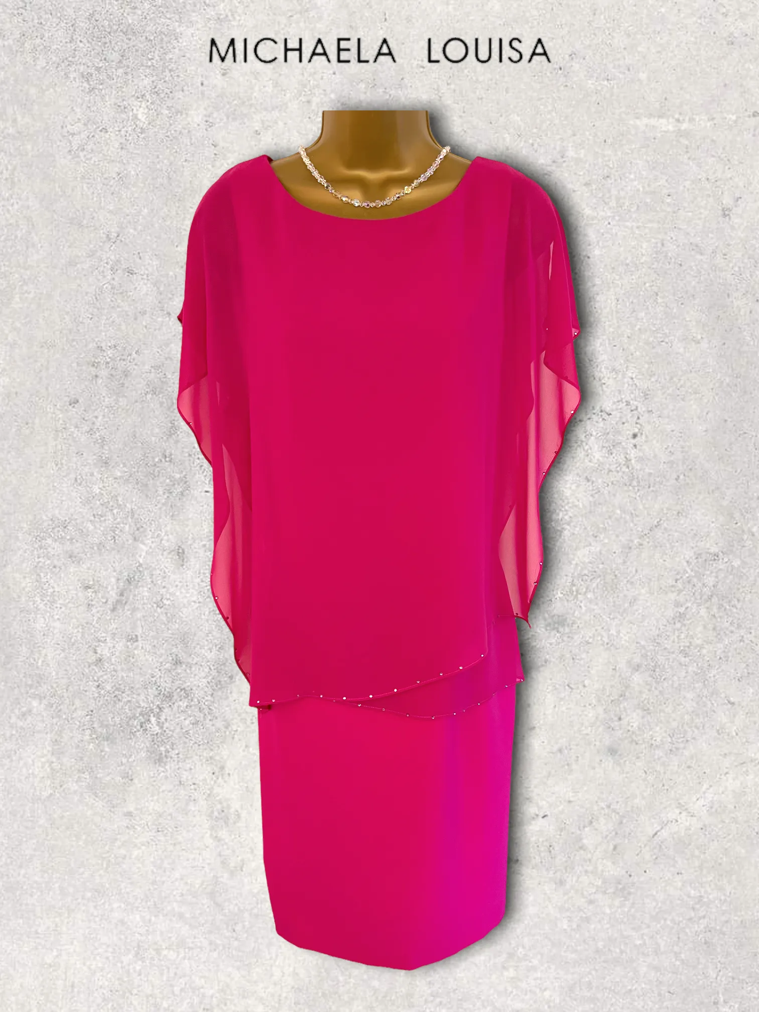 Michaela Louisa Hot Pink Chiffon Layered Dress UK 10 US 6 EU 38 BNWT RRP £195