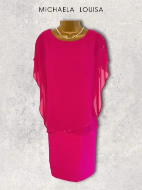 Michaela Louisa Hot Pink Chiffon Layered Dress UK 10 US 6 EU 38 BNWT RRP £195