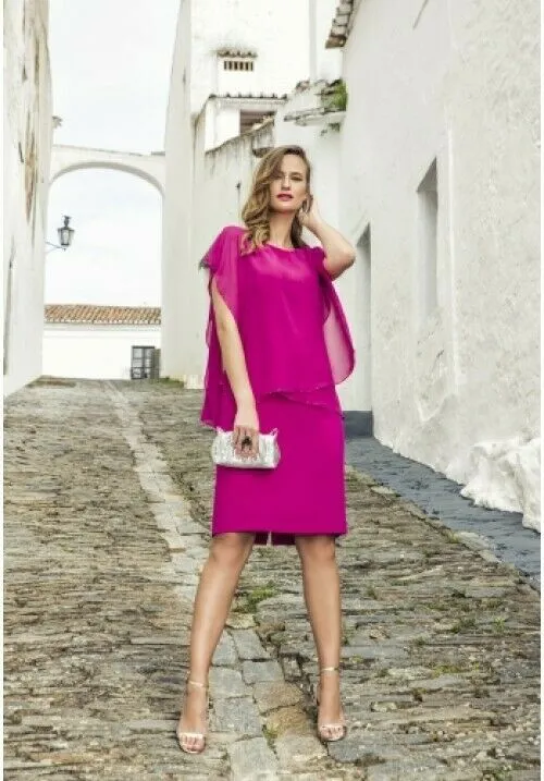 Michaela Louisa Hot Pink Chiffon Layered Dress UK 10 US 6 EU 38 BNWT RRP £195