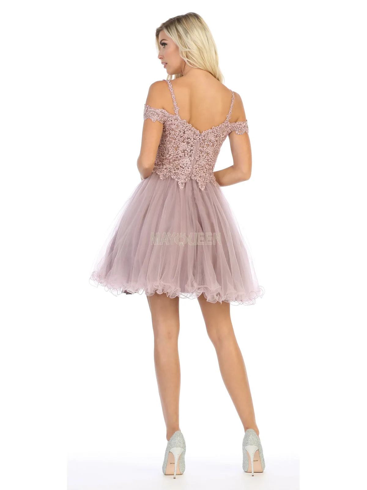 MQ 1668 - Cold Shoulder A-Line Homecoming Dress with Sheer Lace Embroidered Sweetheart Bodice & Layered Tulle Skirt