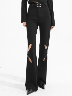 MUKTANK×TWOPLUMGIRLS Willow Leaf Hollow Slim Black Flared Trousers