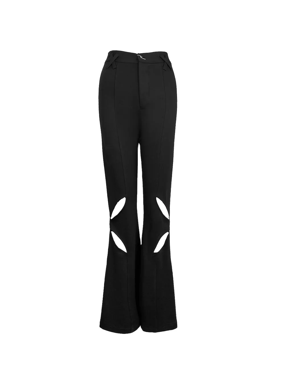 MUKTANK×TWOPLUMGIRLS Willow Leaf Hollow Slim Black Flared Trousers