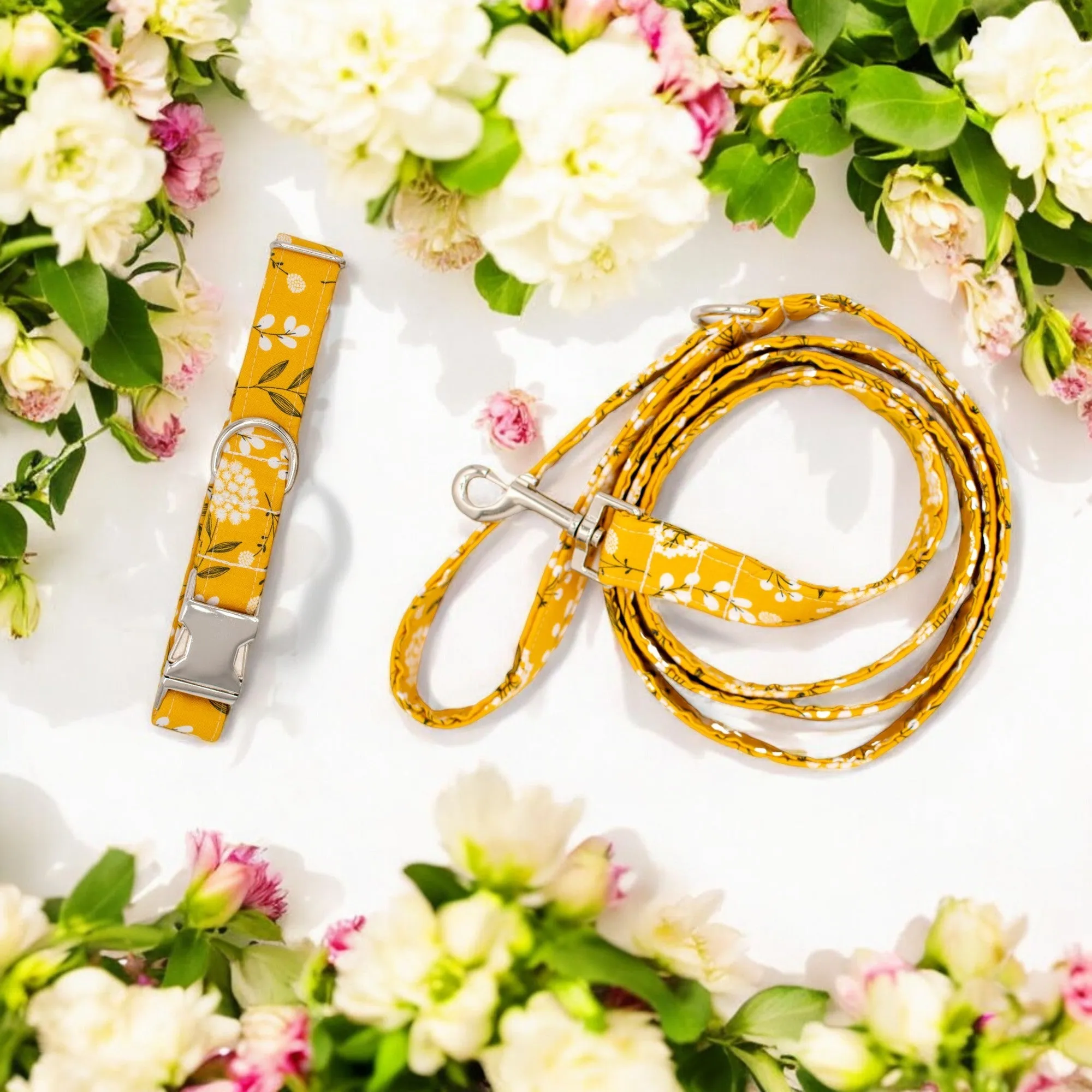 Mustard Floral | Collar and Leash Set