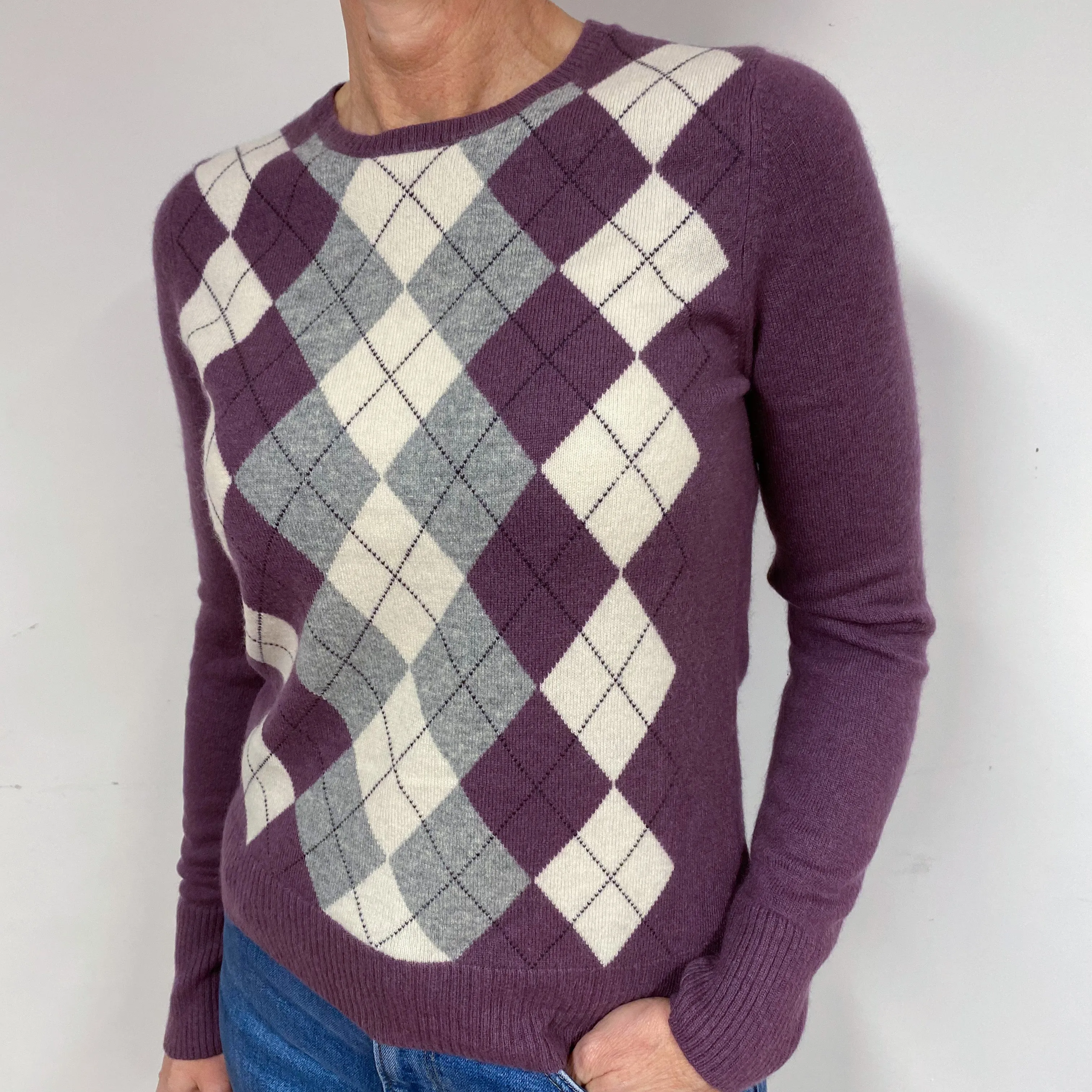 Muted Purple Diamond Cashmere Crew Neck Jumper Medium