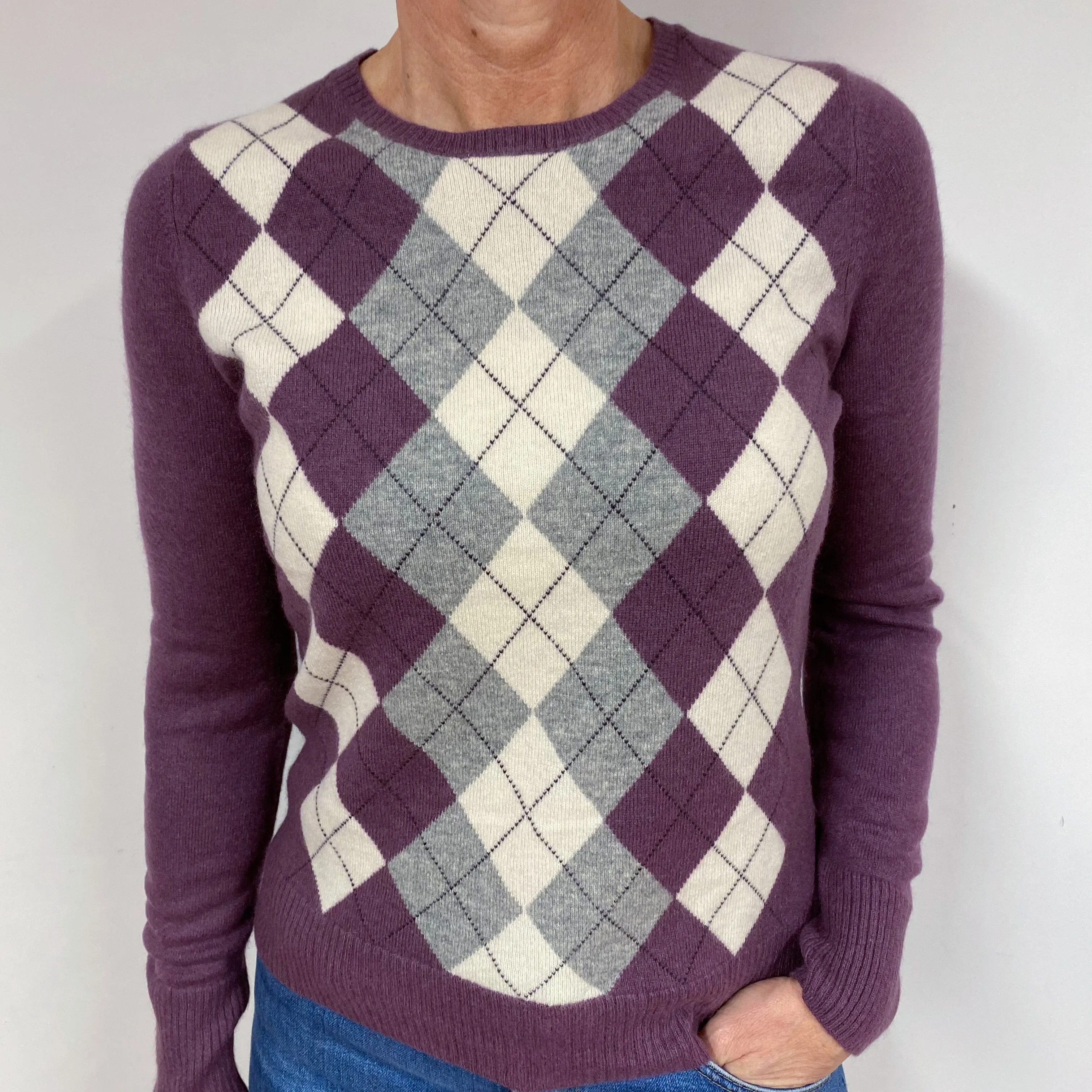 Muted Purple Diamond Cashmere Crew Neck Jumper Medium