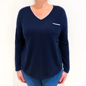 Navy Blue Slouchy Cashmere V-Neck Jumper Large