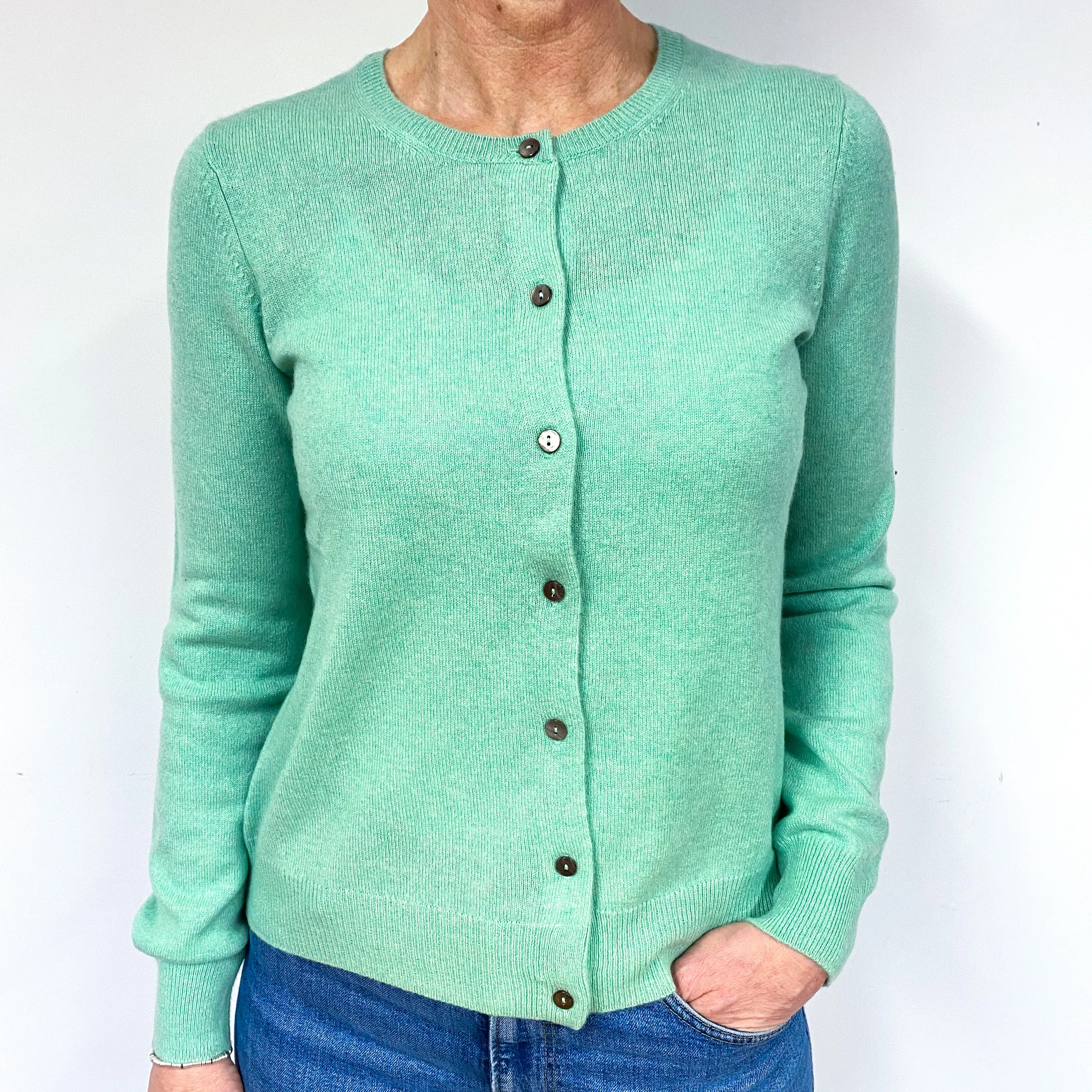 New Hellebore Green Crew Neck Cashmere Cardigan Medium