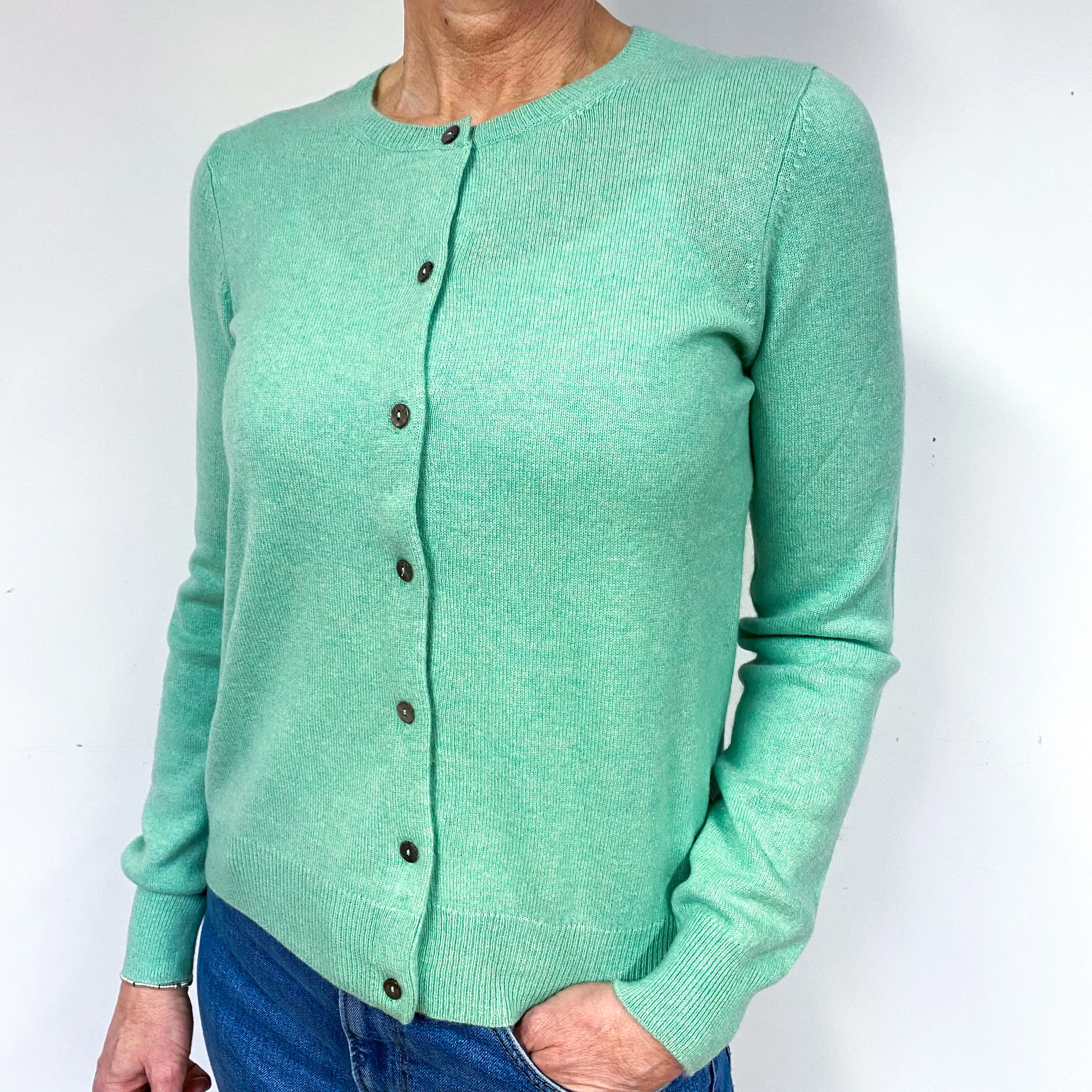 New Hellebore Green Crew Neck Cashmere Cardigan Medium