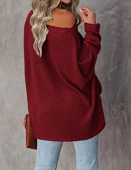 New knitted bat long-sleeved solid color top women's