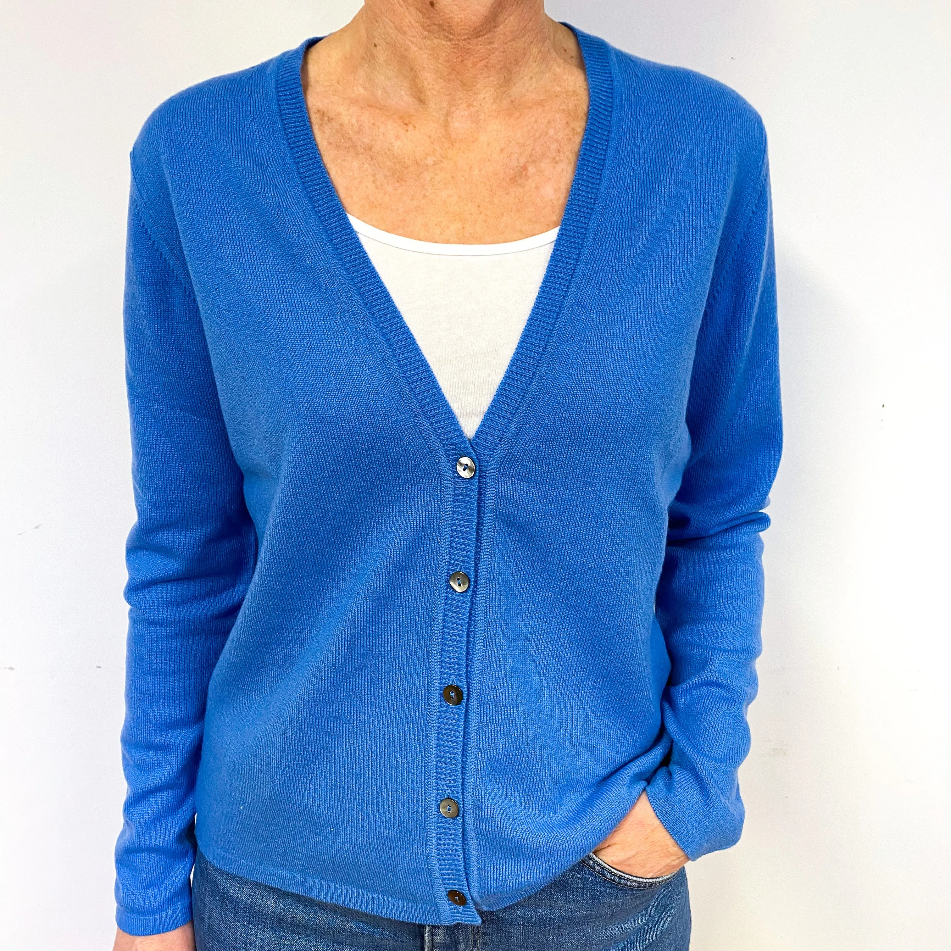 New Tanzanite Blue Cashmere V-Neck Cardigan Medium