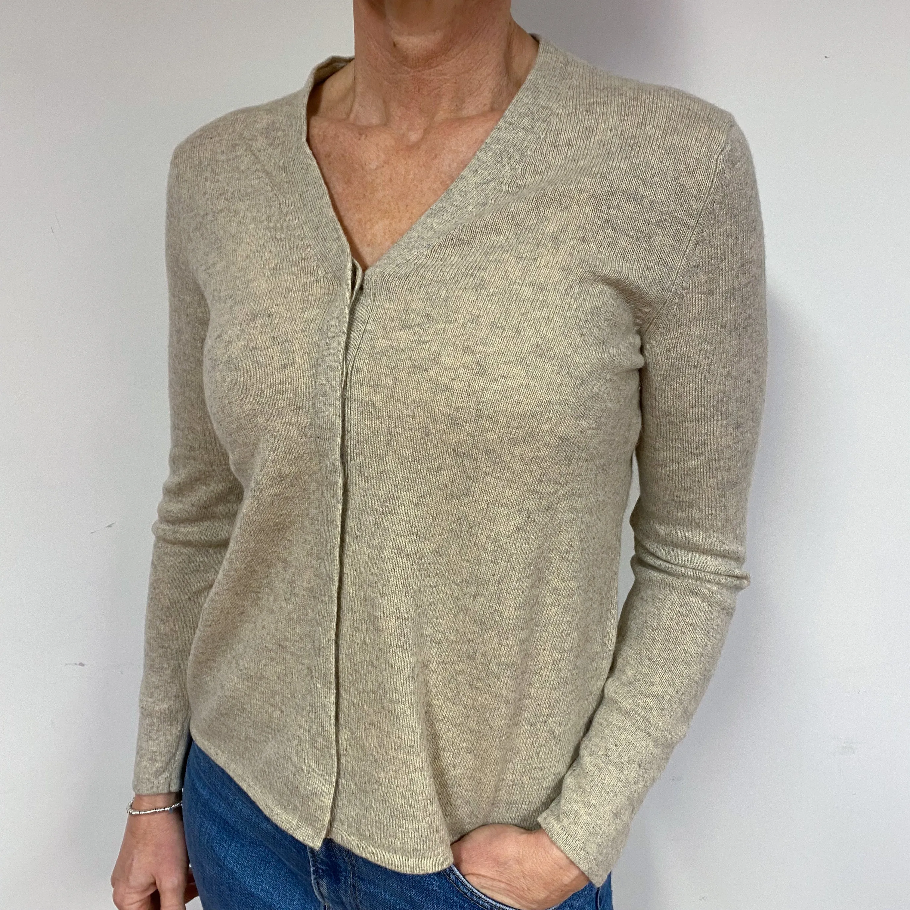 Oatmeal Beige Cashmere Cardigan Medium