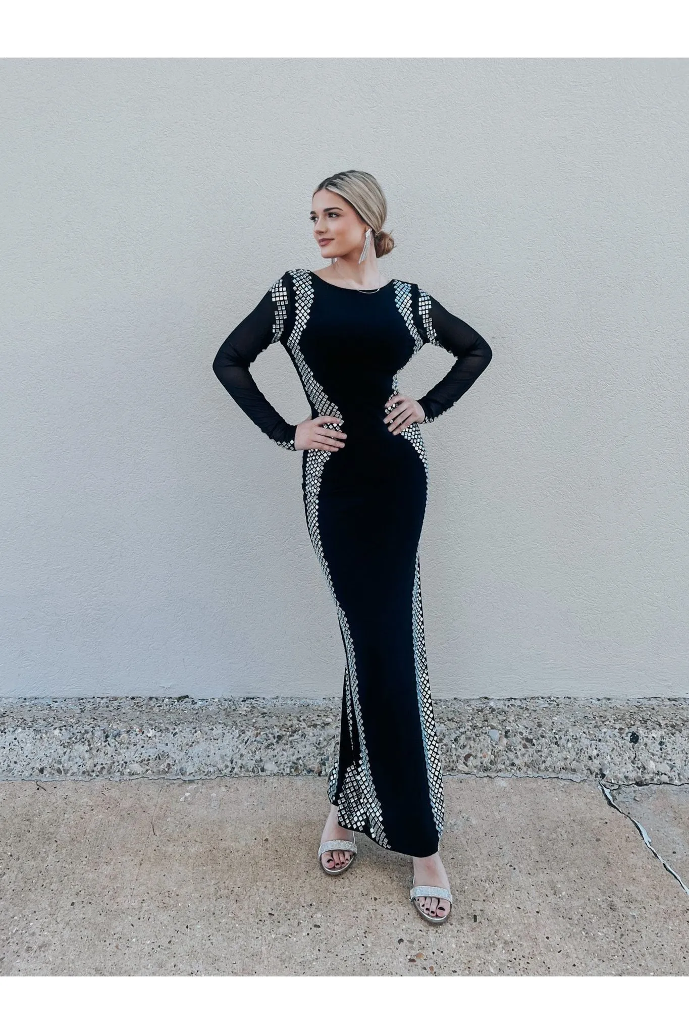 On Edge Rhinestone Maxi Dress