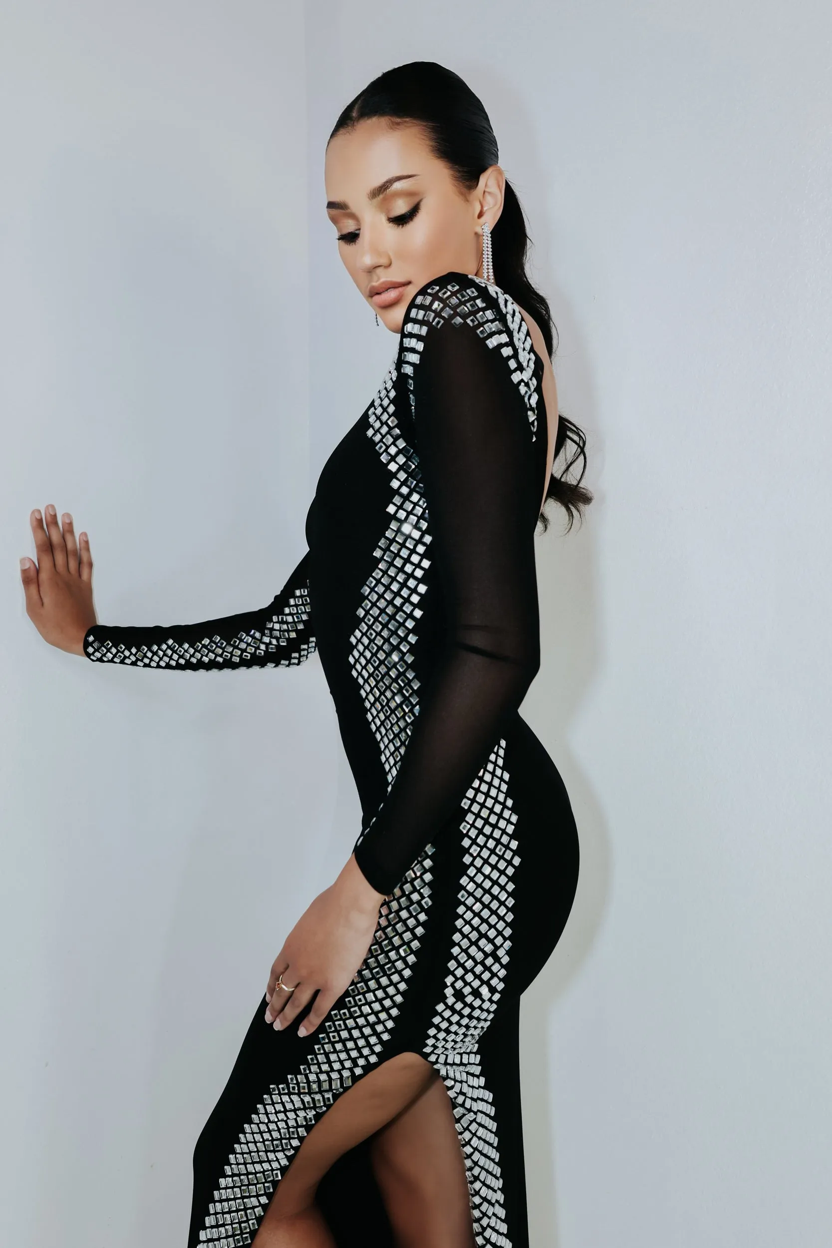 On Edge Rhinestone Maxi Dress
