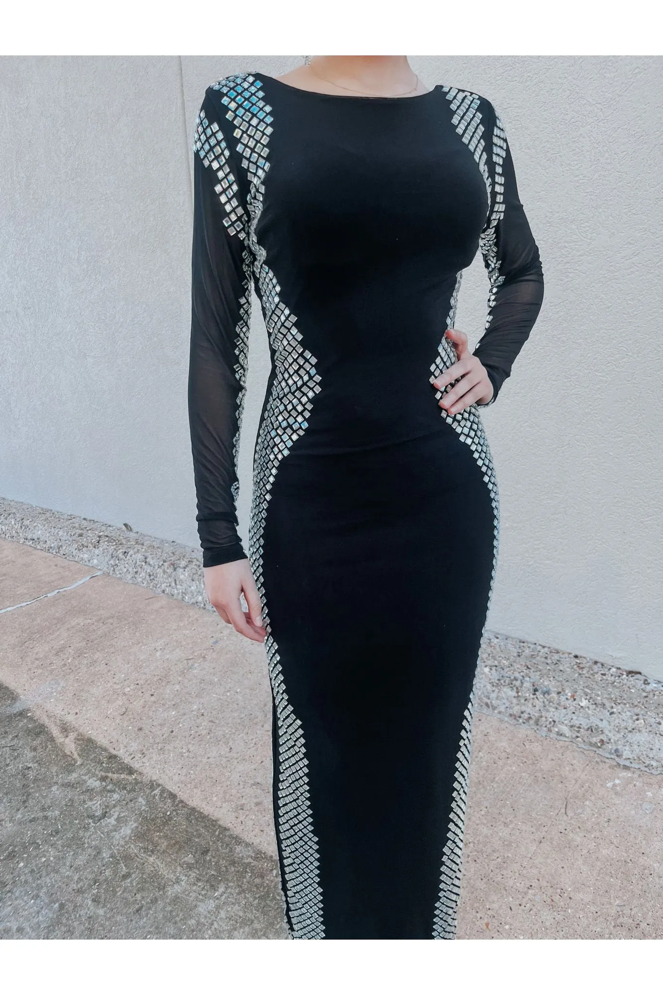 On Edge Rhinestone Maxi Dress