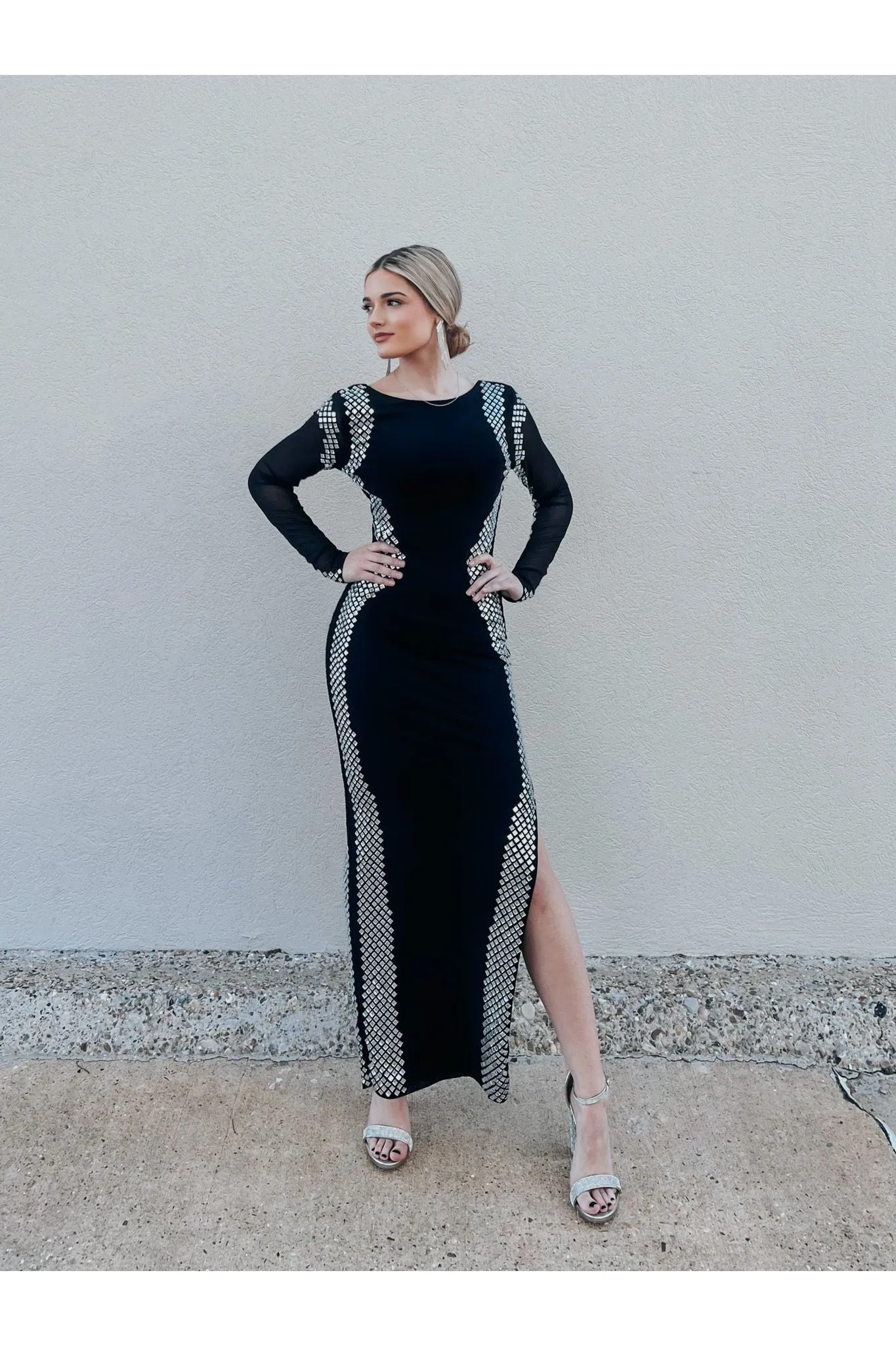 On Edge Rhinestone Maxi Dress