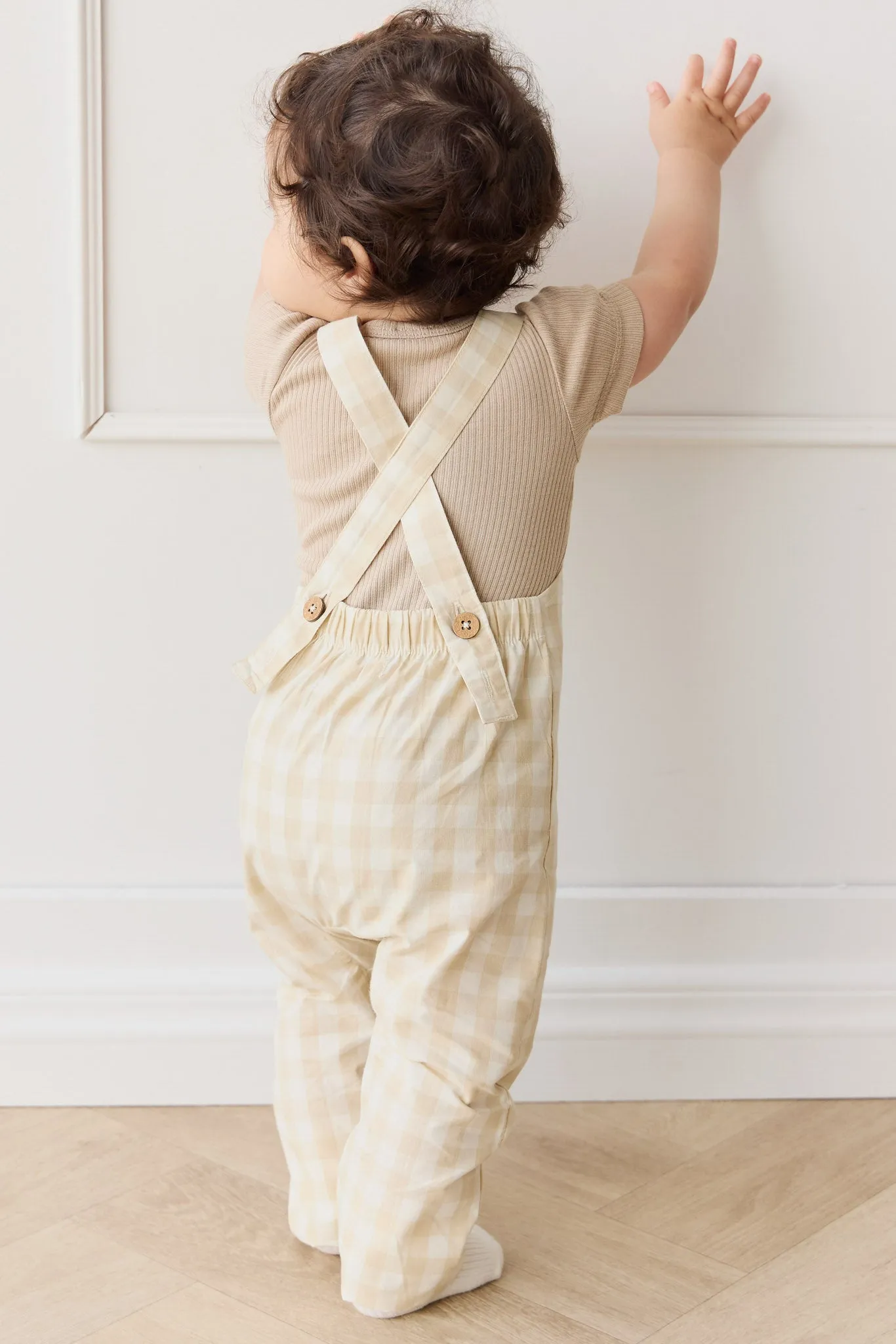 Organic Cotton Kingston Overall - Gingham Pale Khaki