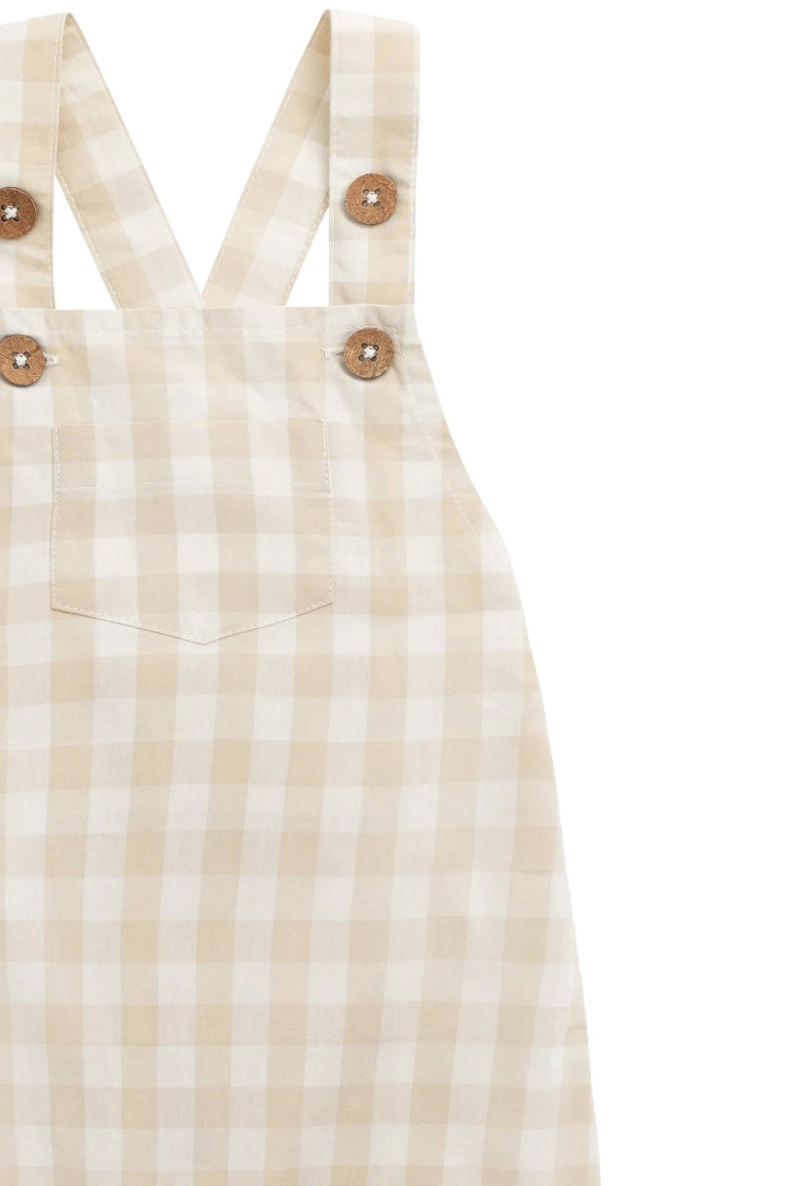 Organic Cotton Kingston Overall - Gingham Pale Khaki