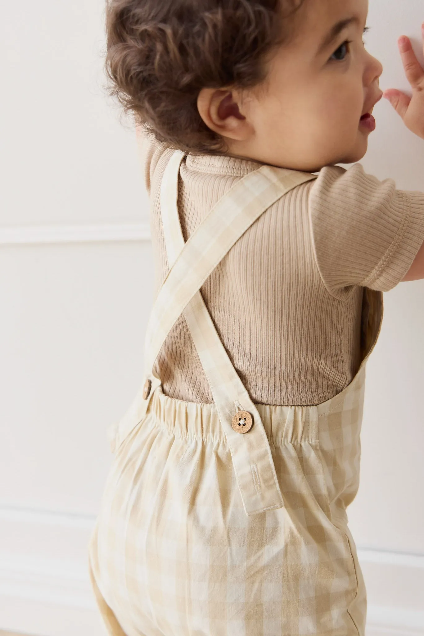 Organic Cotton Kingston Overall - Gingham Pale Khaki