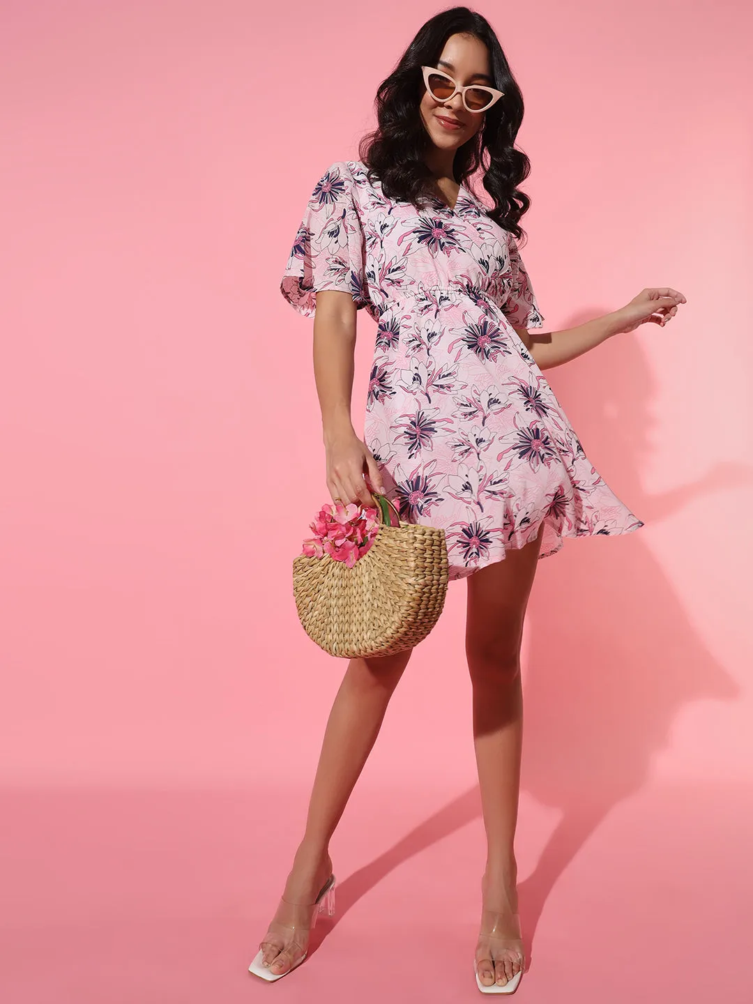 Overlaped Floral Short Dress