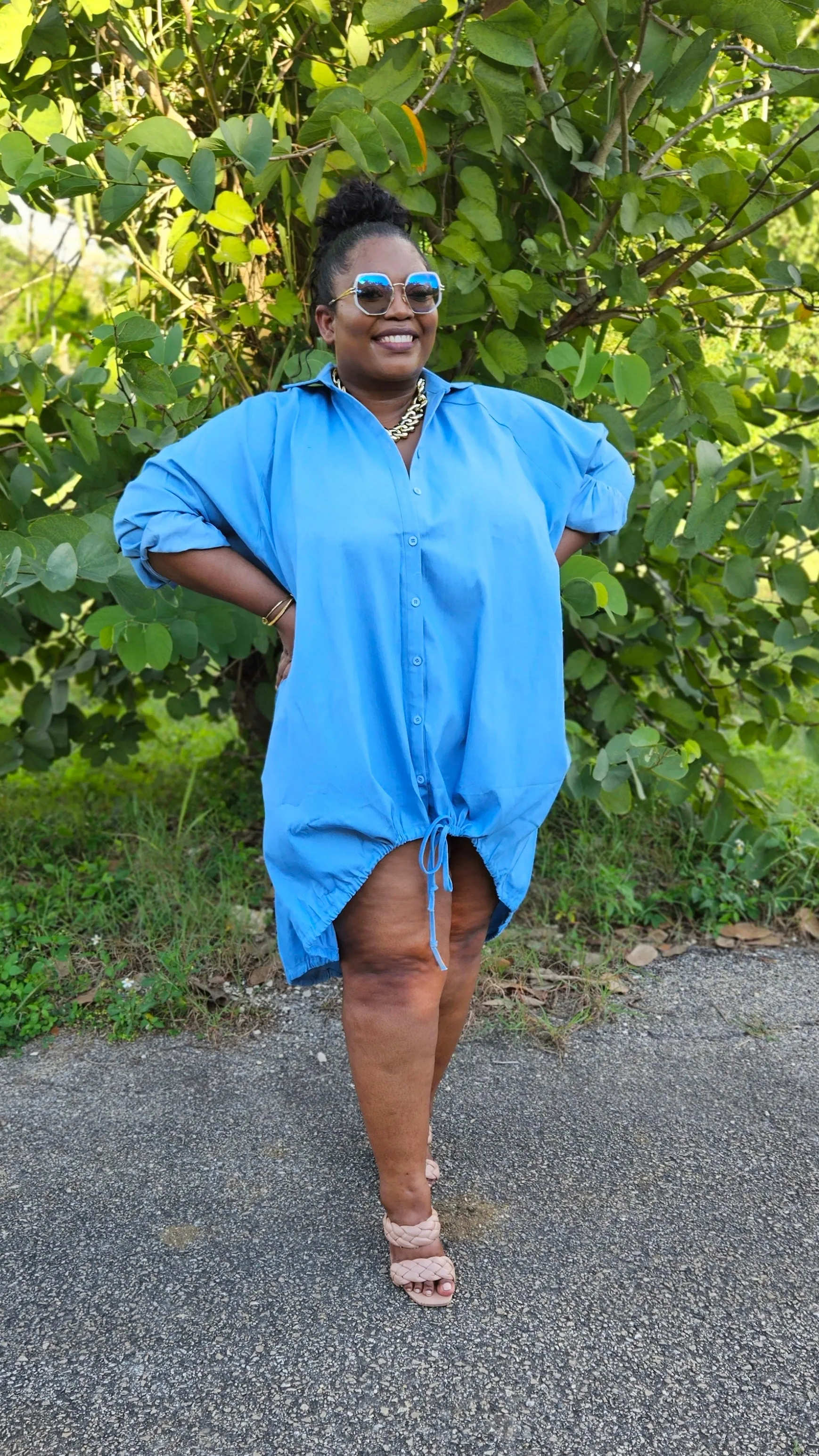 Oversized Jolly Shirt Dress || Light Denim