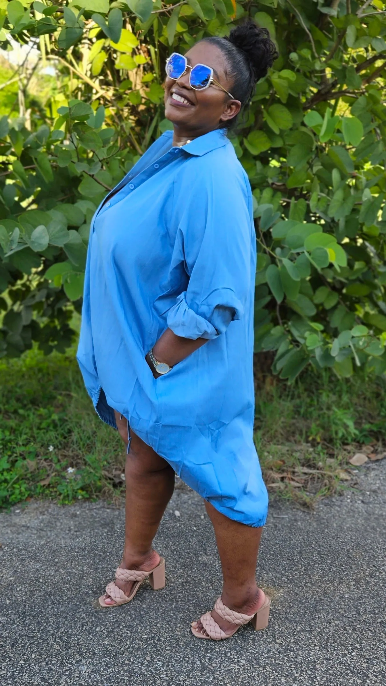 Oversized Jolly Shirt Dress || Light Denim
