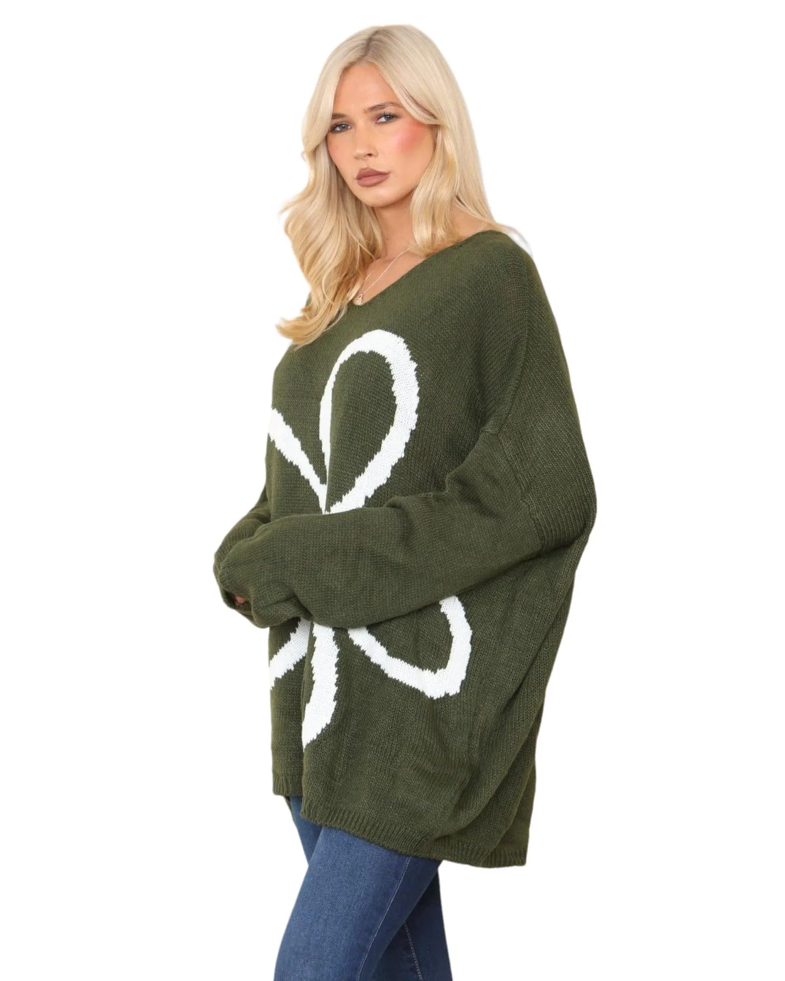 Oversized  Long Sleeve Floral Print  Knitted Jumper Top