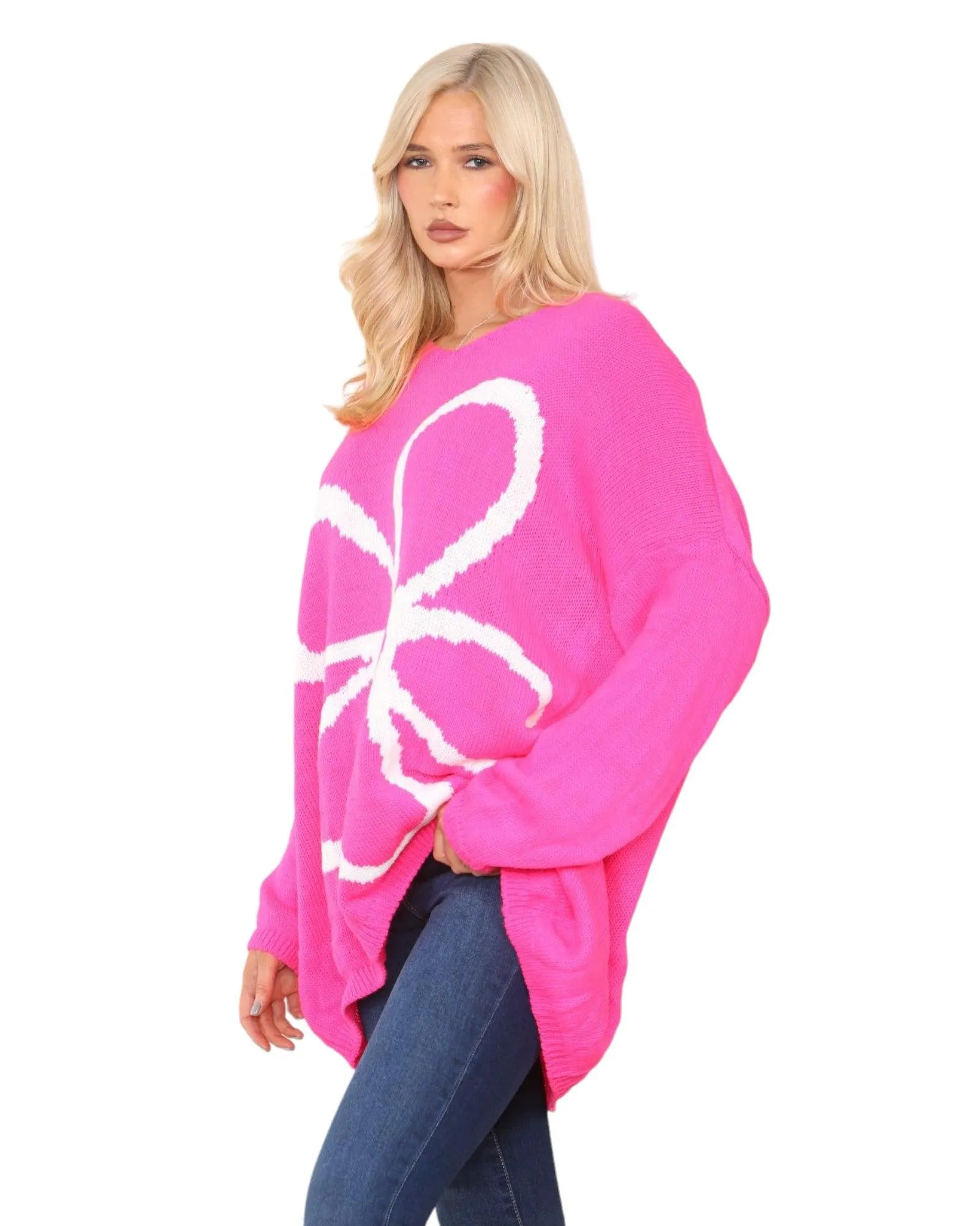 Oversized  Long Sleeve Floral Print  Knitted Jumper Top