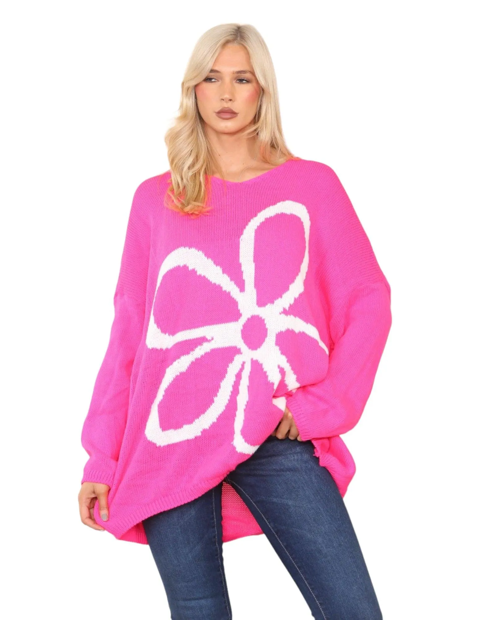 Oversized  Long Sleeve Floral Print  Knitted Jumper Top