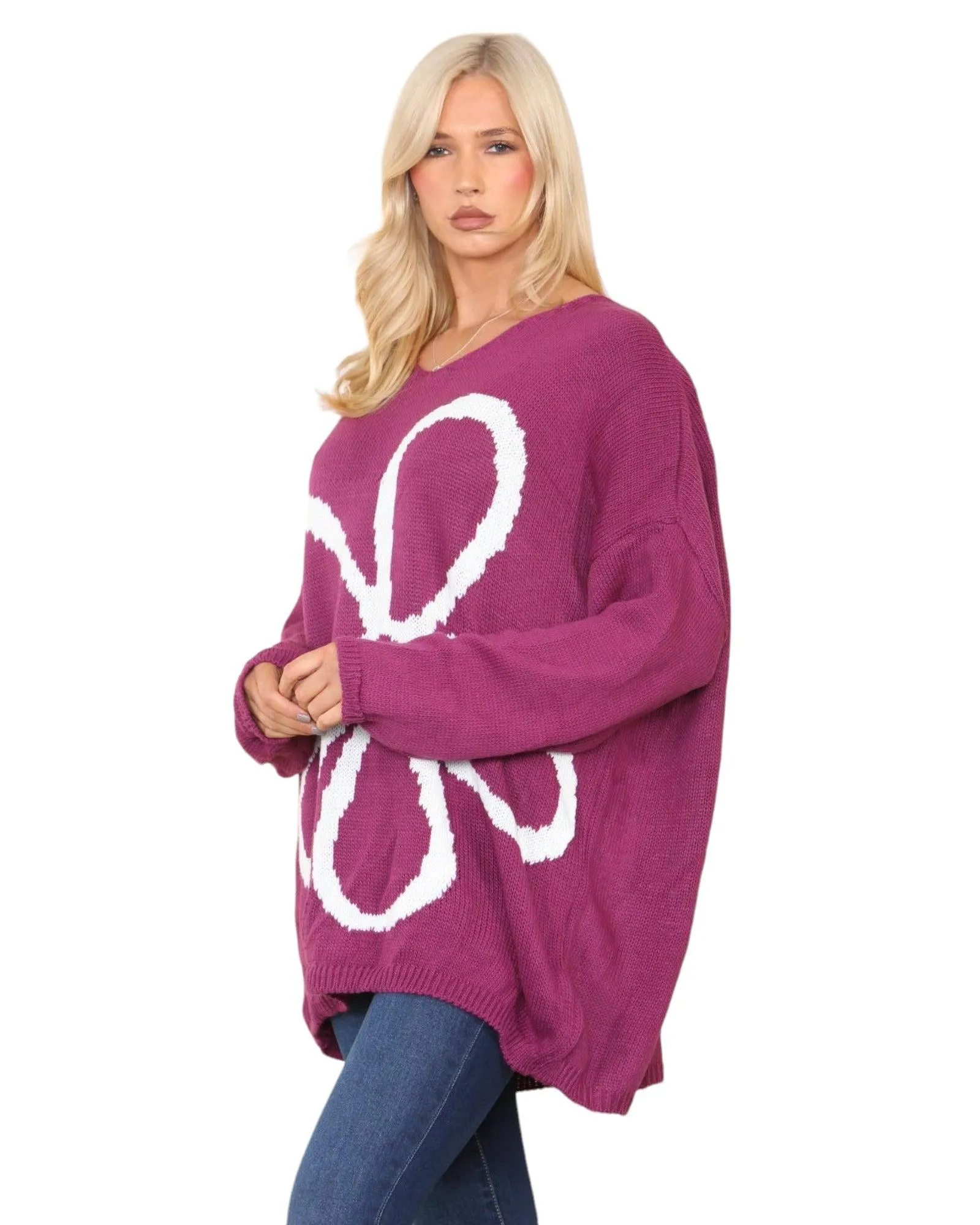 Oversized  Long Sleeve Floral Print  Knitted Jumper Top