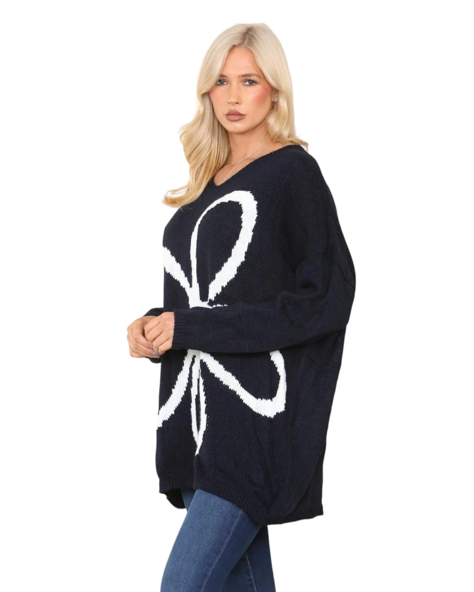 Oversized  Long Sleeve Floral Print  Knitted Jumper Top