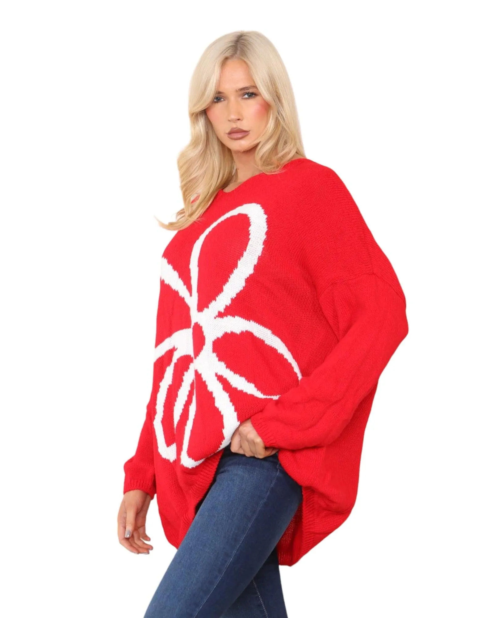 Oversized  Long Sleeve Floral Print  Knitted Jumper Top