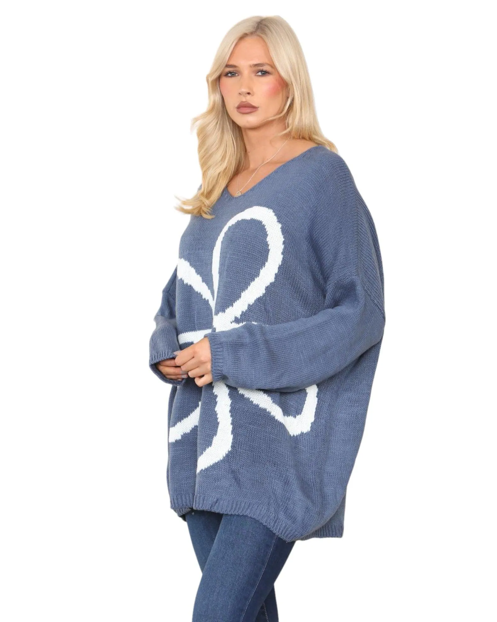 Oversized  Long Sleeve Floral Print  Knitted Jumper Top