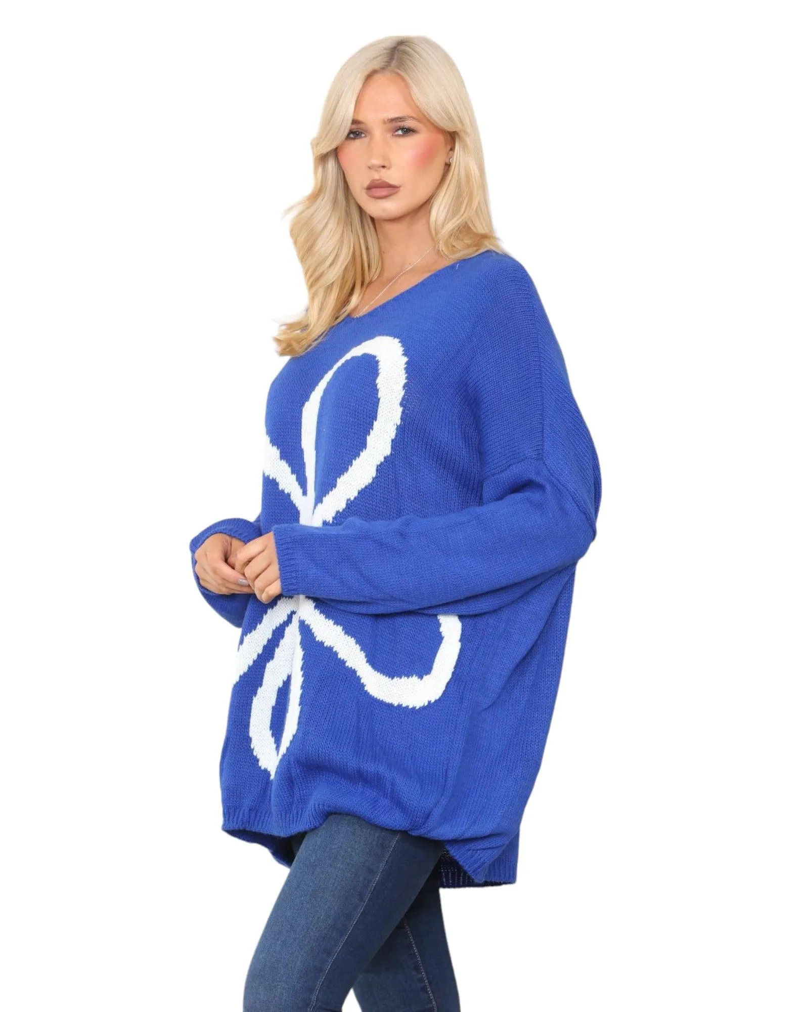 Oversized  Long Sleeve Floral Print  Knitted Jumper Top