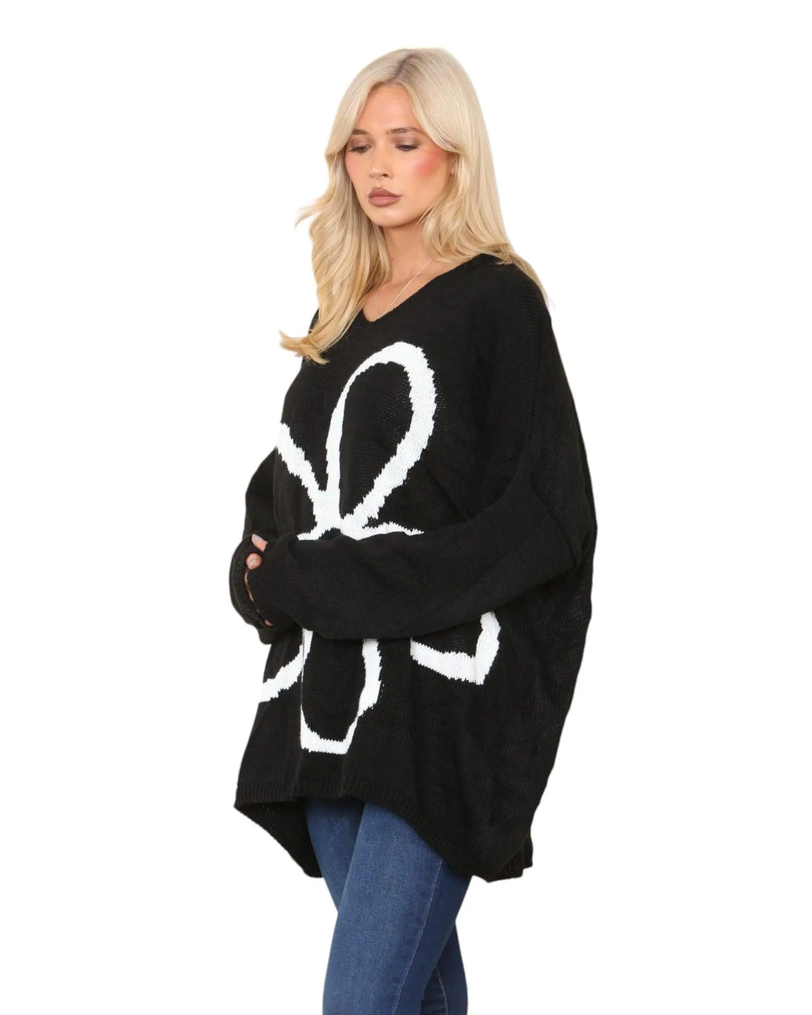 Oversized  Long Sleeve Floral Print  Knitted Jumper Top