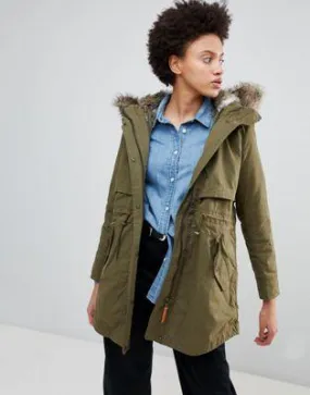 Parka London Lara Essential Parka Coat with Faux Fur Trim Hood