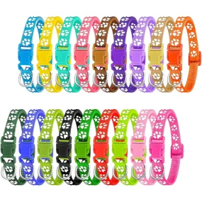 Paw Print Adjustable Cat Collar With Bell - Light Pink