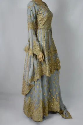 Peplum bell arms tailback top sharara suit | Silver Grey