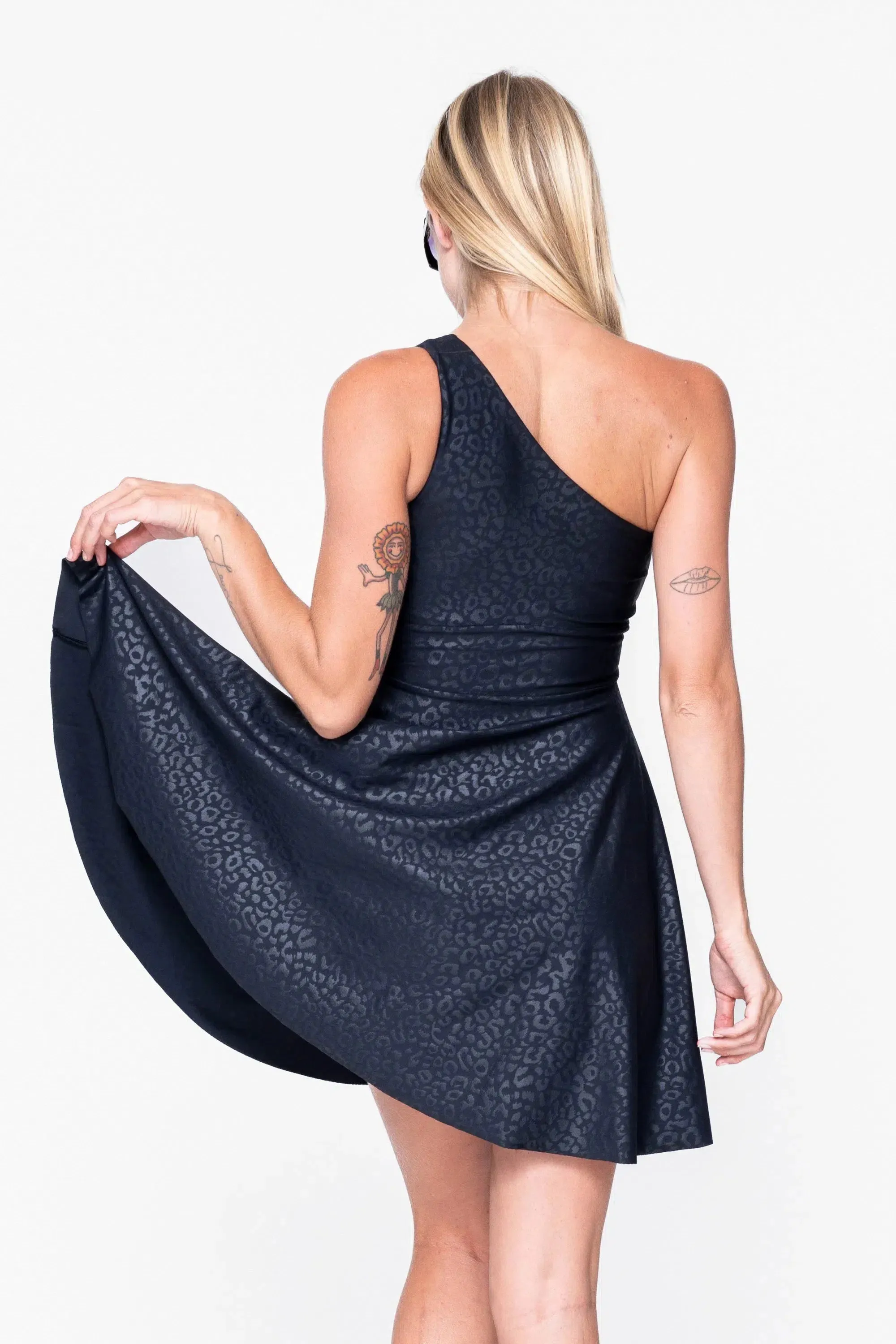 Performance One Shoulder Comfort Crop Mini Dress - Black Exotic Touch Jag