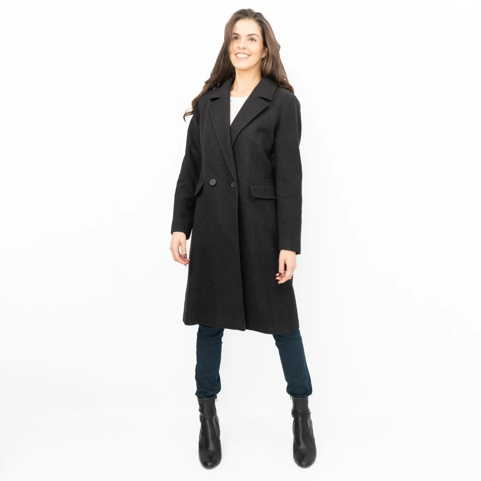 Phase Eight Revere Coat Wool Blend Double Breasted Knee Length Black