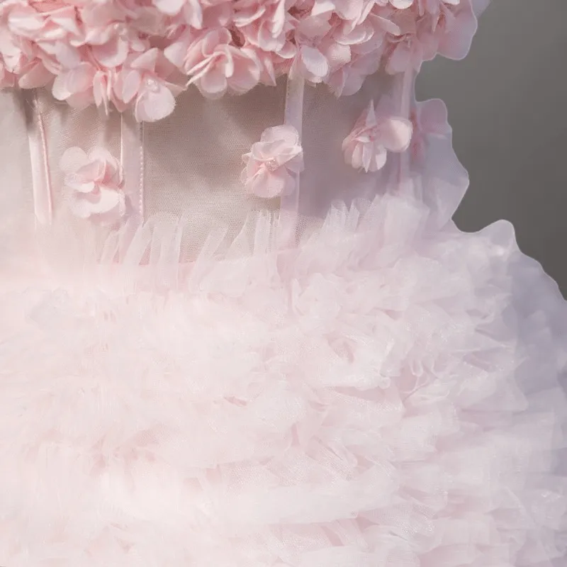 Pink Floral Off-Shoulder Wedding Party Mini Dress - Layered Tulle Ruffle Dress - Corset Bridal Gown Plus Size