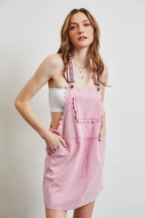 Pink Lace Trim Overall Dress