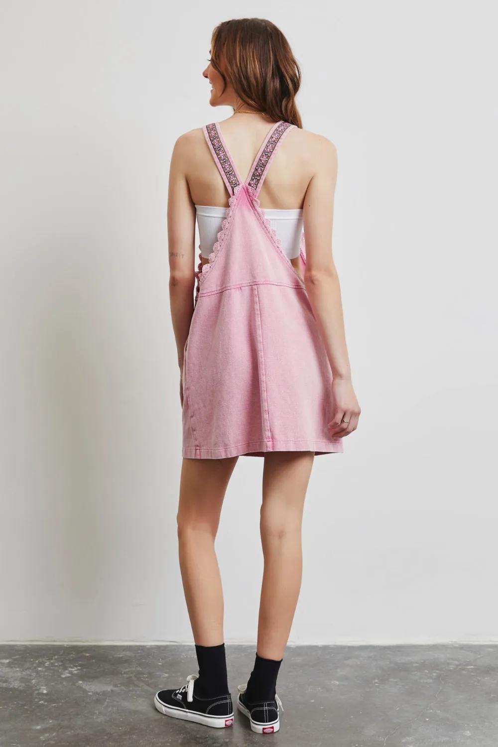 Pink Lace Trim Overall Dress